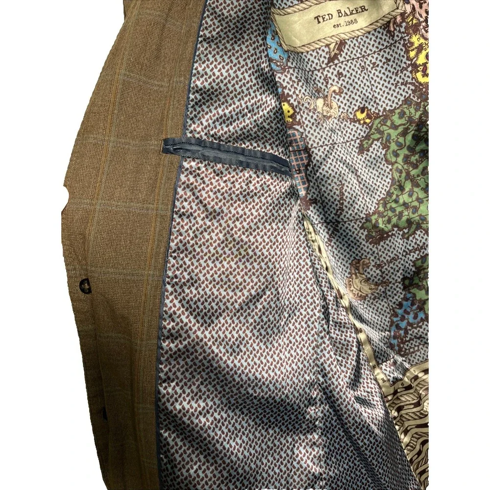 Ted Baker London Cotton‎ Windowpane Elbow Pads Map Lined Blazer  Size 4/US Large